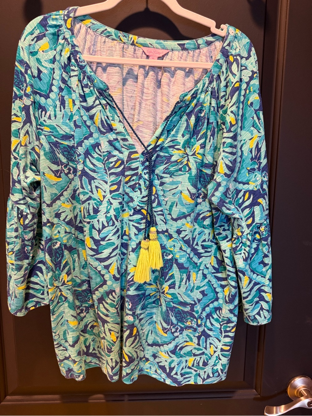 Lilly Pulitzer Teal & Blue Printed Tunic with Yellow Accents